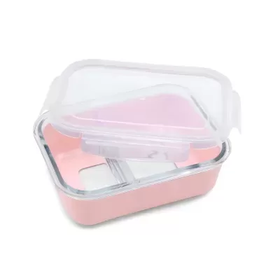 Melii Lancheira Bento Box de Vidro com Capa de Silicone Rosa