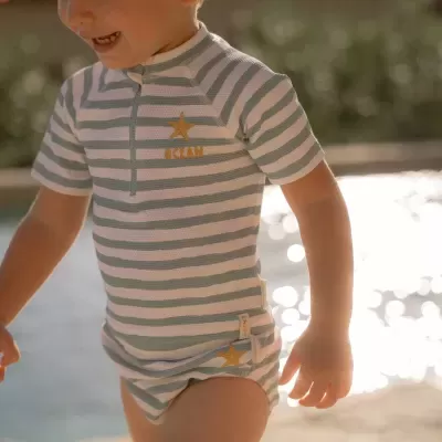 Little Dutch Cueca Fralda de Banho Seashells and Stripes Verde