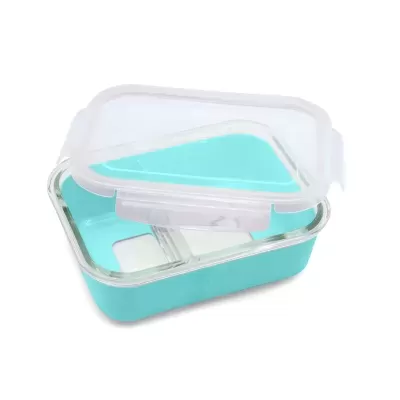 Melii Lancheira Bento Box de Vidro com Capa de Silicone Azul