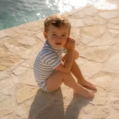 Little Dutch Cueca Fralda de Banho Seashells and Stripes Verde