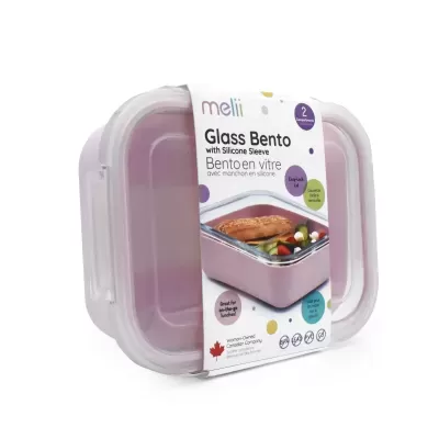 Melii Lancheira Bento Box de Vidro com Capa de Silicone Rosa