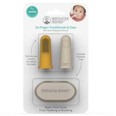 Matchstick Monkey Pack 2 Escovas de Dedo com Estojo Amarelo e Cinza