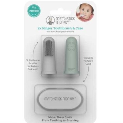 Matchstick Monkey Pack 2 Escovas de Dedo com Estojo Verde e Cinza