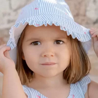 Little Dutch Chapéu de Sol Reversível com Fator UV 50+ Flowers Blue