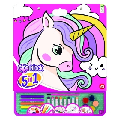 AS Giga Block 5 em 1 Bloco de Desenho com Unicórnios