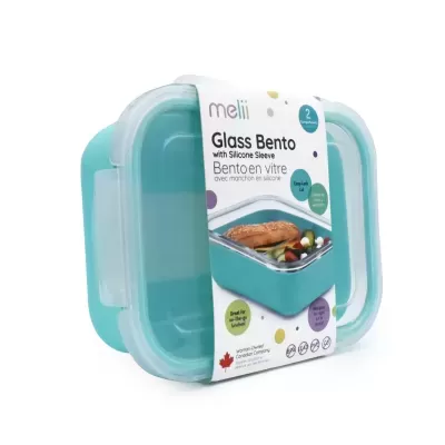 Melii Lancheira Bento Box de Vidro com Capa de Silicone Azul