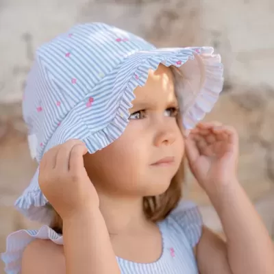 Little Dutch Chapéu de Sol Reversível com Fator UV 50+ Flowers Blue