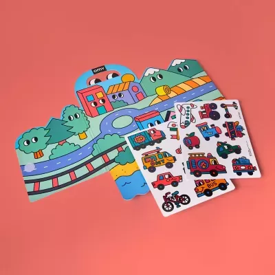 OMY Livro Montessori de Autocolantes Reutilizáveis Vroom Vroom