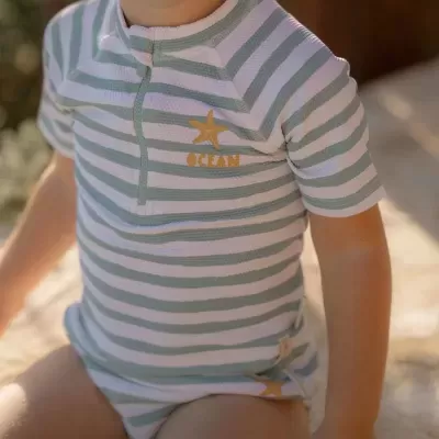 Little Dutch Cueca Fralda de Banho Seashells and Stripes Verde