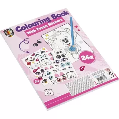 Livro de Colorir com Autocolantes de Expressões Rosa