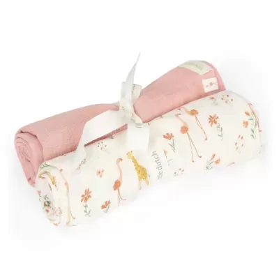 Little Dutch Conjunto 2 Fraldas de Musselina Blooming Safari Rosa 70x70 cm