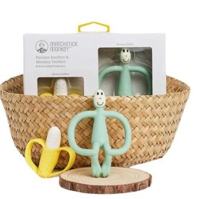 Matchstick Monkey Pack Presente Mordedores Banana e Macaco Verde Menta