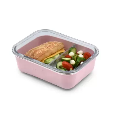 Melii Lancheira Bento Box de Vidro com Capa de Silicone Rosa