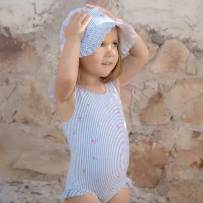 Little Dutch Chapéu de Sol Reversível com Fator UV 50+ Flowers Blue