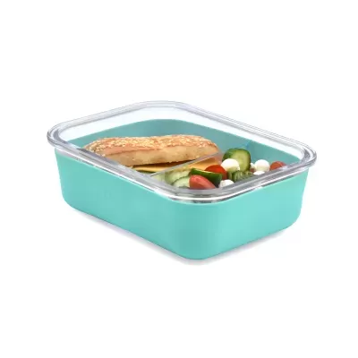 Melii Lancheira Bento Box de Vidro com Capa de Silicone Azul