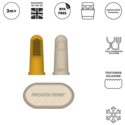 Matchstick Monkey Pack 2 Escovas de Dedo com Estojo Amarelo e Cinza