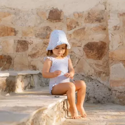 Little Dutch Chapéu de Sol Reversível com Fator UV 50+ Flowers Blue