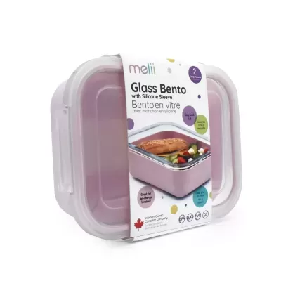 Melii Lancheira Bento Box de Vidro com Capa de Silicone Rosa
