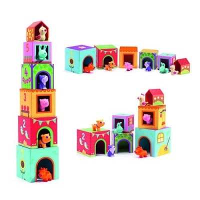 Djeco  Topanifarm Jogo de Empilhar Blocos e Animais