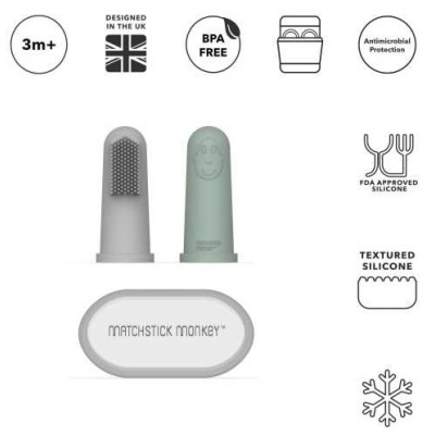 Matchstick Monkey Pack 2 Escovas de Dedo com Estojo Verde e Cinza