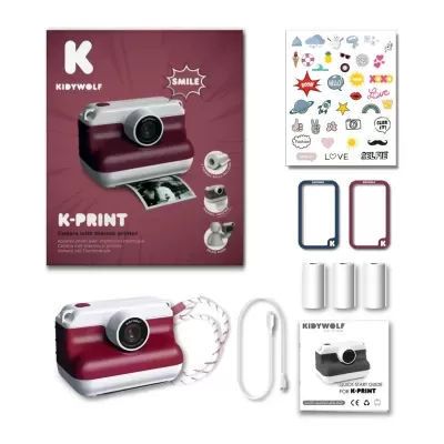Kidywolf K-Print Máquina Fotográfica Instantânea Retro Vermelha