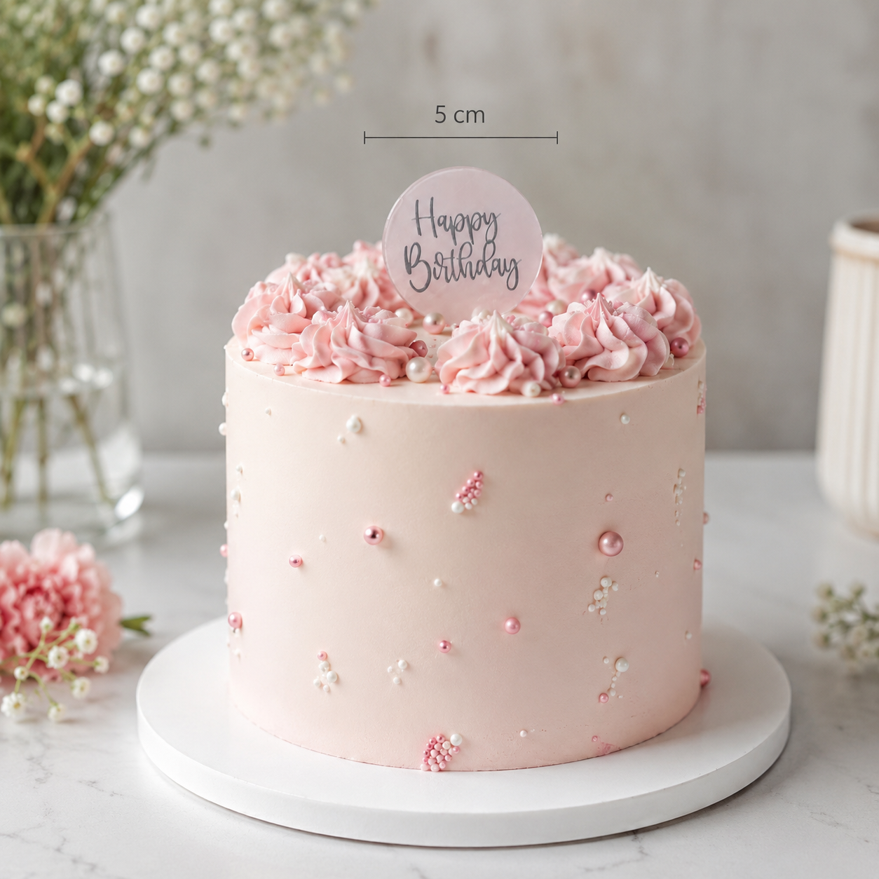 PLACA ACRILICA ROSA HAPPY BIRTHDAY 5CM