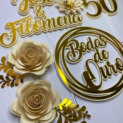 TOPO DE BOLO 50 ANOS CASADOS - BODAS DE OURO