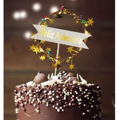 TOPO BOLO ESTREA OURO COM LUZ