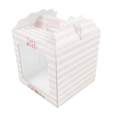 Caixa Cartão 18x18x18cm c/ janela  Dia da Mãe Riscas Rosa