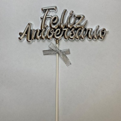 TOPO PRATA FELIZ ANIVERSARIO 18.5CM