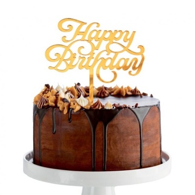 TOPO BOLO ACRILICO DOURADO HAPPY BIRTHDAY 11X15CM