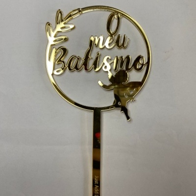 TOPO ACRILICO O MEU BATISMO OURO