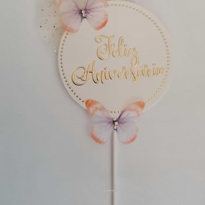 TOPO BOLO FELIZ ANIVERSARIO BORBOLETAS   22.5CM