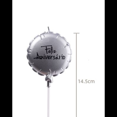 VELA BALÃO PRATA  FELIZ ANIVERSARIO