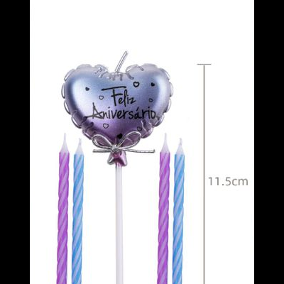 VELA CORAÇÃO COLORIDO  FELIZ ANIVERSARIO
