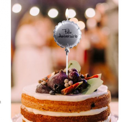 VELA BALÃO PRATA  FELIZ ANIVERSARIO