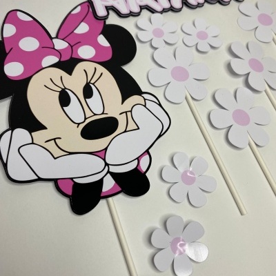 TOPO DE BOLO MINNIE COM NOME PERSONALIZADO