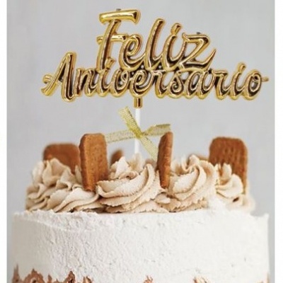 TOPO DOURADO FELIZ ANIVERSARIO 18.5CM