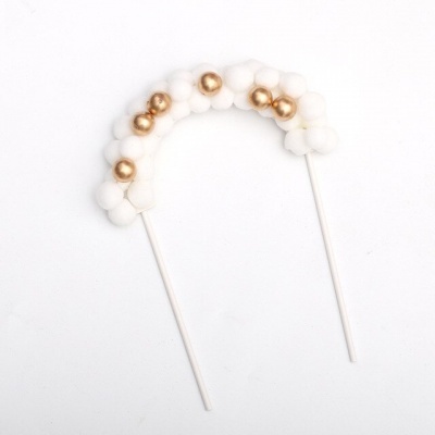 TOPO BOLO ARO BOLAS BRANCO DOURADO 19CM