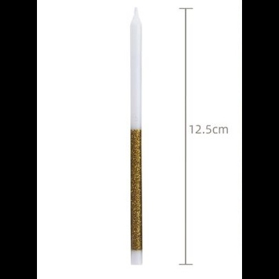 VELA BRANCA C\GLITTER DOURADA 12.5CM