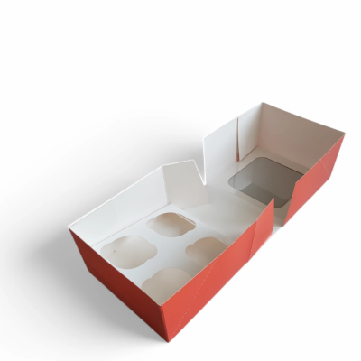 Caixa para 4 Cupcakes Vermelha com Janela – 16 × 16 × 7,5 cm