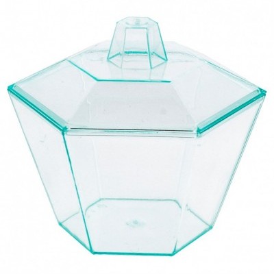 Taça sobremesa hexagonal c\tampa 7,8x7,8x6,8cm verde agua