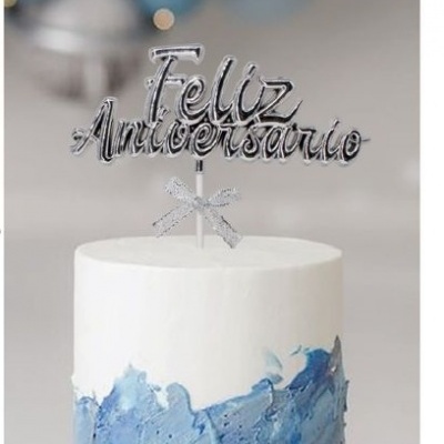 TOPO PRATA FELIZ ANIVERSARIO 18.5CM