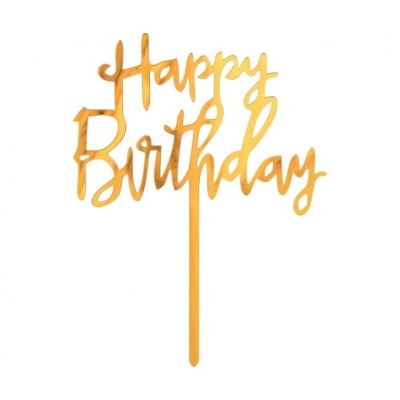 TOPO BOLO ACRILICO DOURADO HAPPY BIRTHDAY 14X10CM