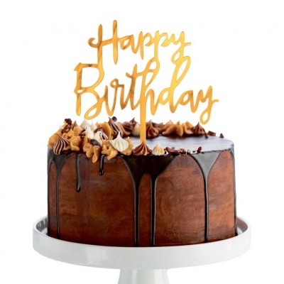 TOPO BOLO ACRILICO DOURADO HAPPY BIRTHDAY 14X10CM