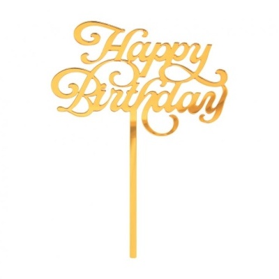 TOPO BOLO ACRILICO DOURADO HAPPY BIRTHDAY 11X15CM