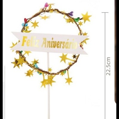 TOPO BOLO ESTREA OURO COM LUZ