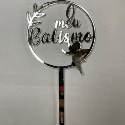 TOPO ACRILICO O MEU BATISMO PRATA