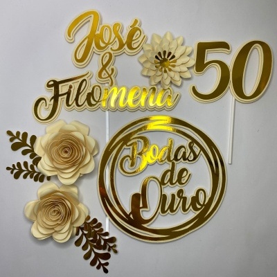 TOPO DE BOLO 50 ANOS CASADOS - BODAS DE OURO