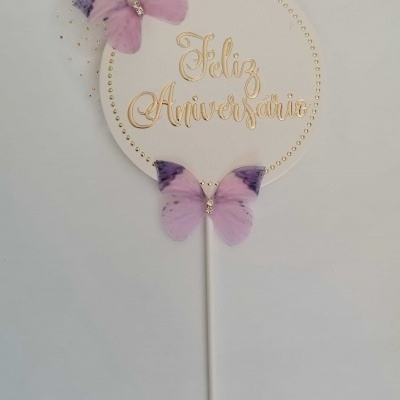 TOPO BOLO FELIZ ANIVERSARIO BORBOLETAS   22.5CM
